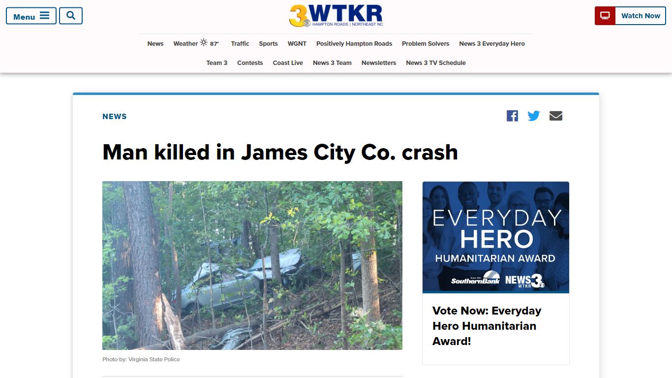 Man killed in James City Co. crash, police investigating